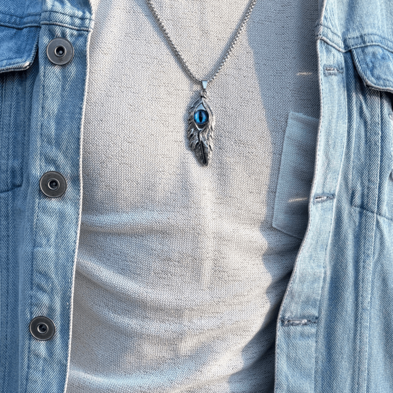 Evil eye feather pendant with chain