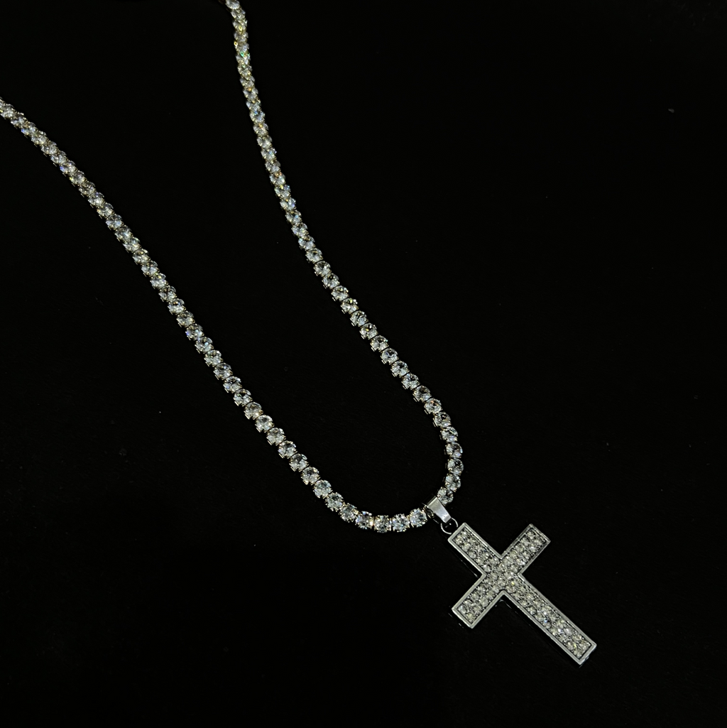 Vampire iced cross pendant with chain