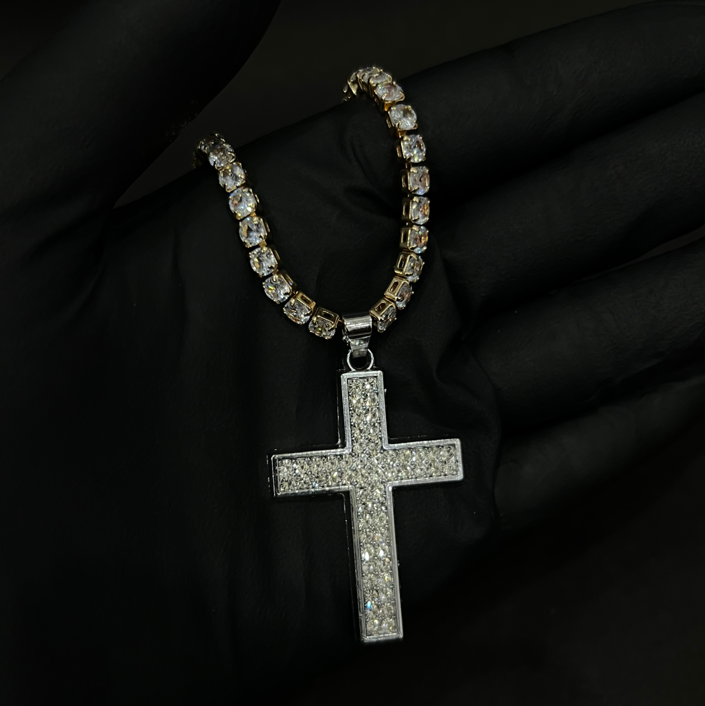 Vampire iced cross pendant with chain