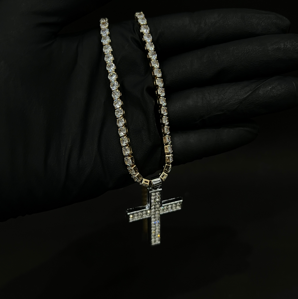 Vampire iced cross pendant with chain