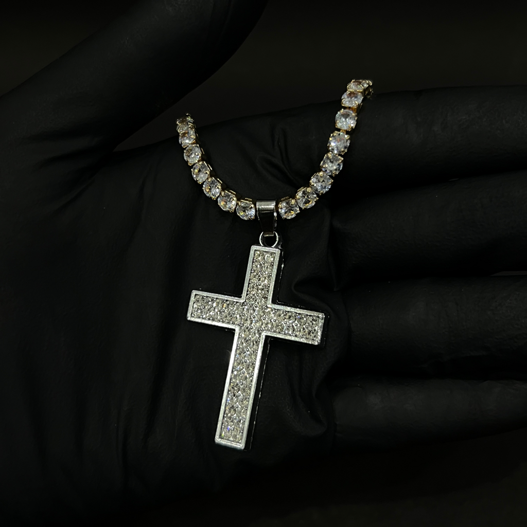 Vampire iced cross pendant with chain