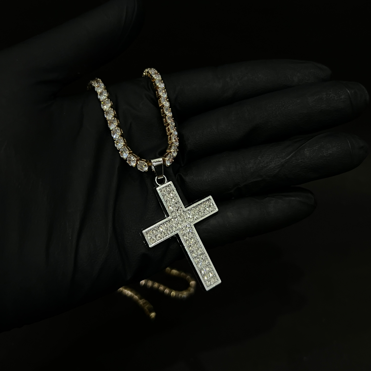 Vampire iced cross pendant with chain