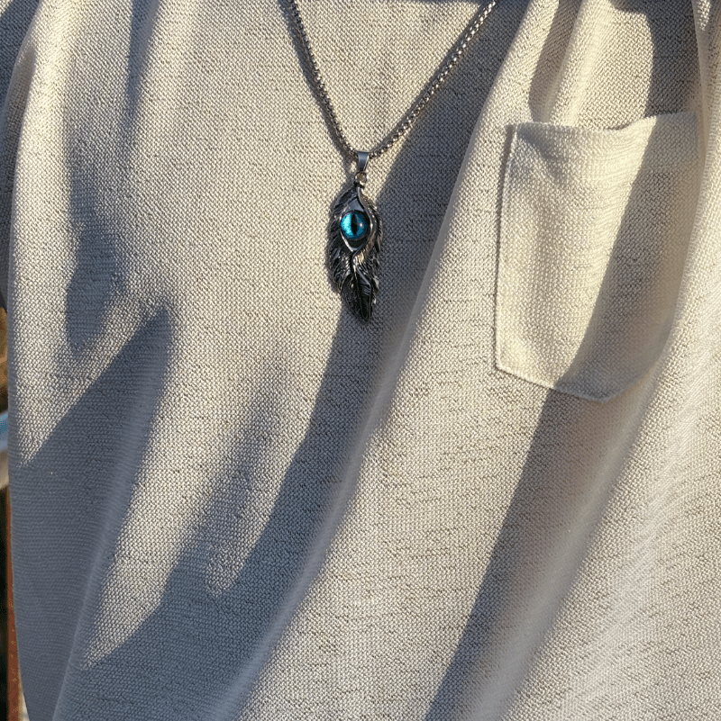 Evil eye feather pendant with chain